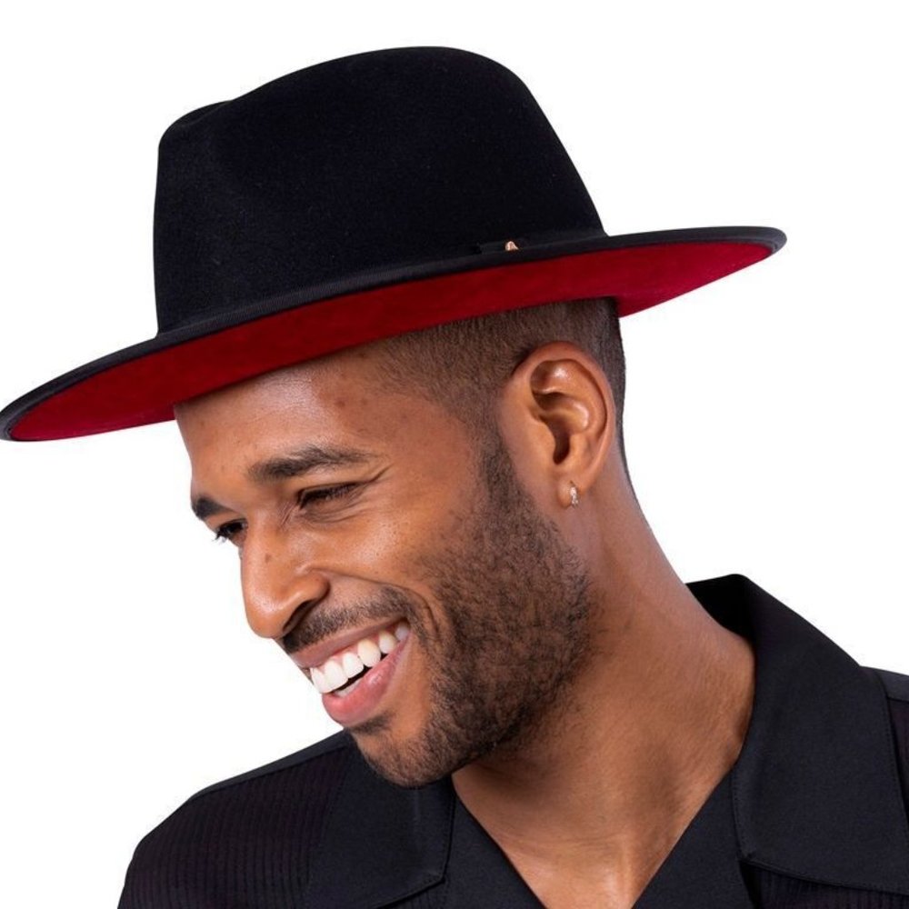 Montique Black 3 1/8" Brim Red Bottom Wool Felt Dress Hat   H 80